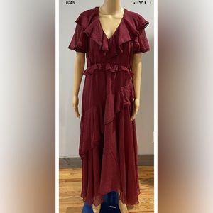 NWOT ASOS Maternity Midi Ruffle Dress Design Mauve Womens Size 8 US